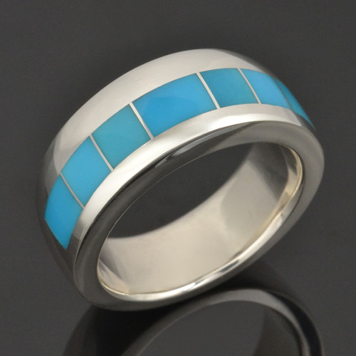 Men's Turquoise Wedding Ring in Sterling Silver