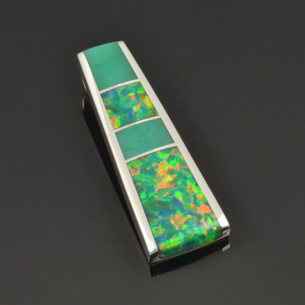 Green opal pendant in sterling silver by Hileman.