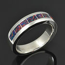 Red lab opal ring in sterling silver for