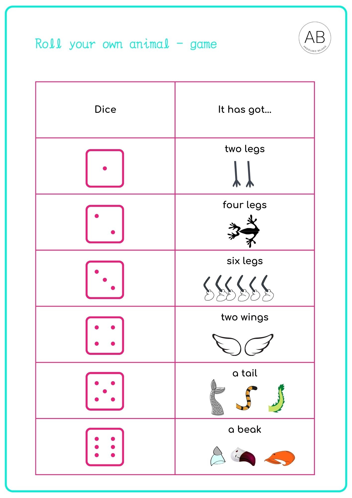 Animals printable game