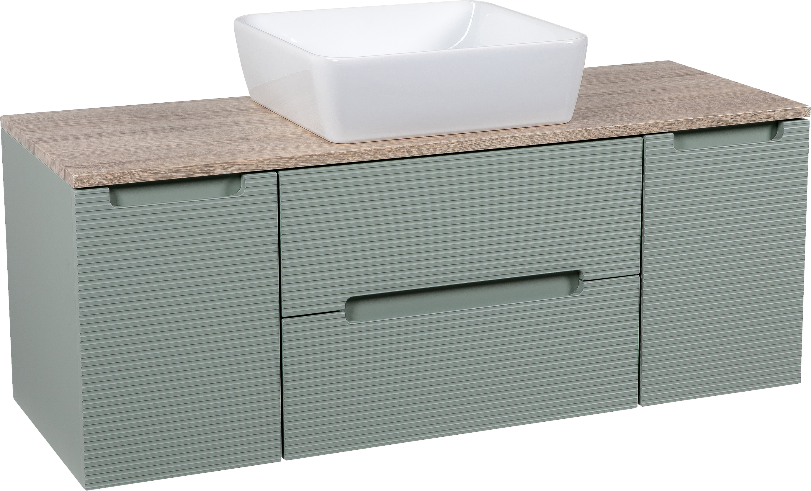 Monza Plus 1200mm Fluted Wall Hung Vanity w. 2 Side Cabinets & Counter Top - Alo