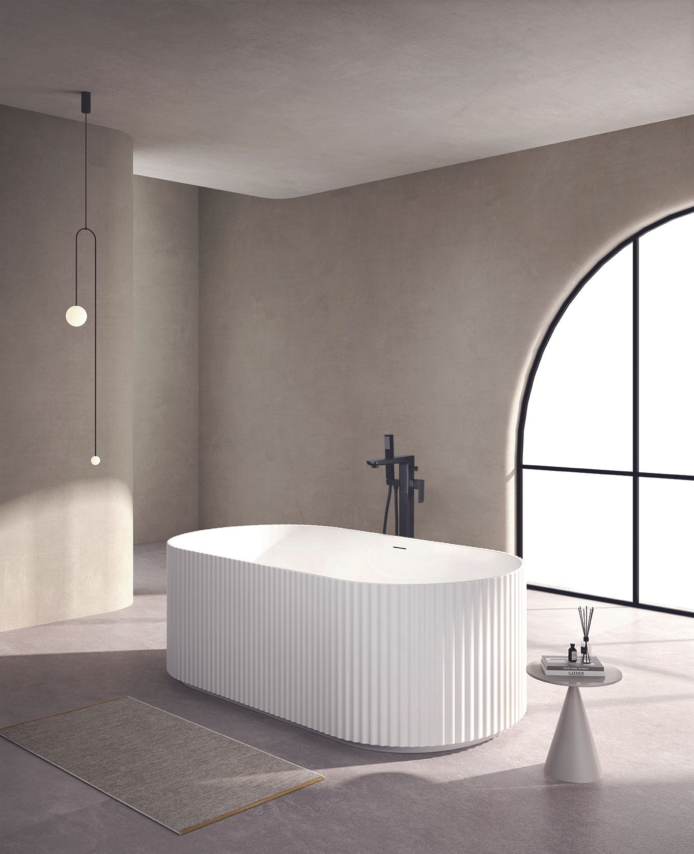 Flauto Matte White Freestanding Fluted Bath inc. white waste 1700 x 800