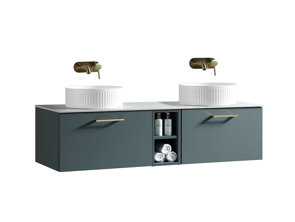 1400mm Wall Hung Double Vanity w. Side Storage & Sintered Stone Counter