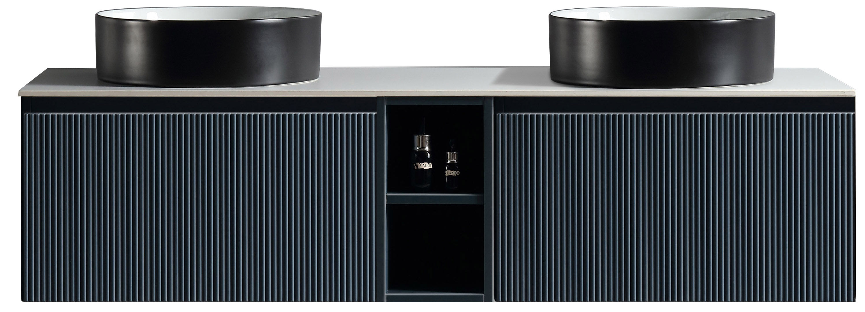 Flauto 1400mm Wall Hung Double Vanity w. Side Storage Sintered Stone Counter Top