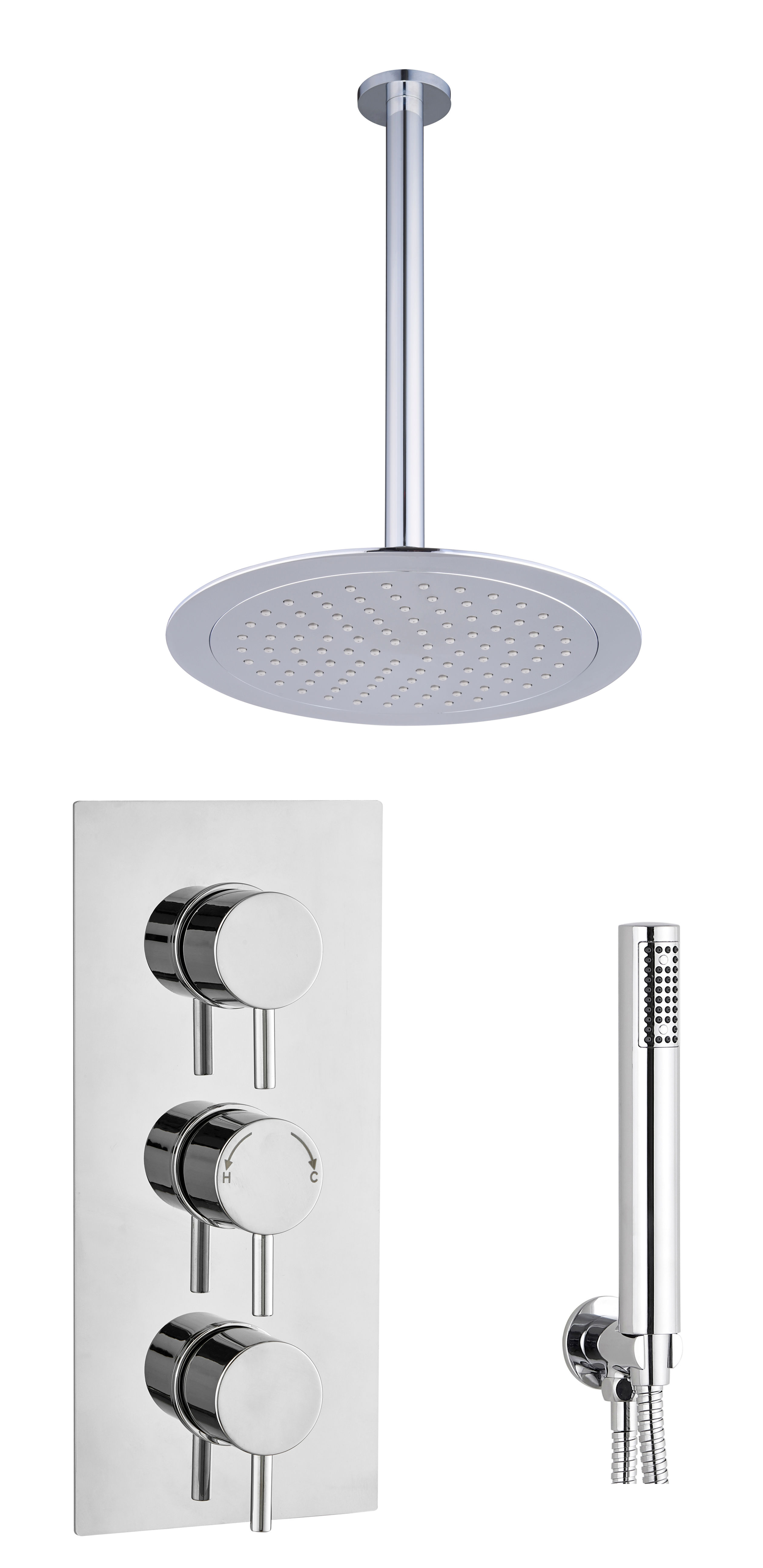 Round  Concealed Thermostatic 3 Handle 2 Way Shower Kit (Ceiling) - Chrome