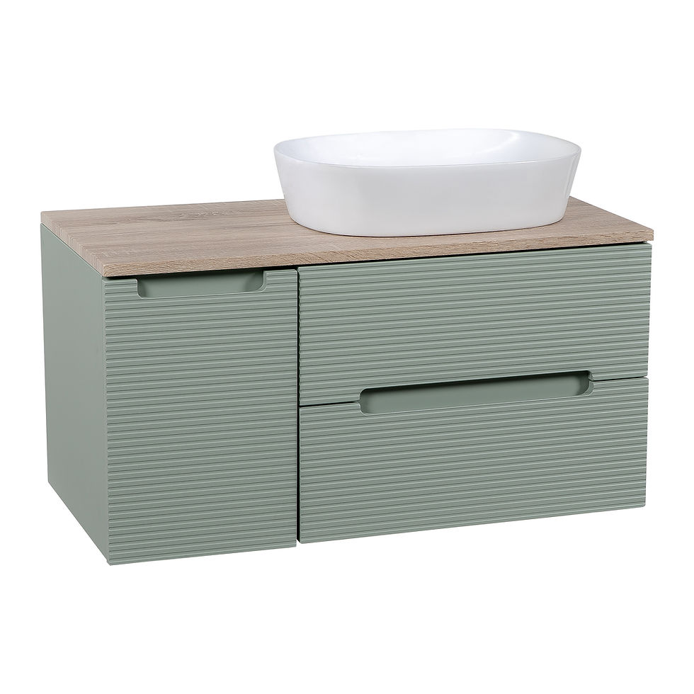 Monza Plus 900mm Fluted Wall Hung Vanity w. Side Cabinet & Counter Top - Aloe Gr