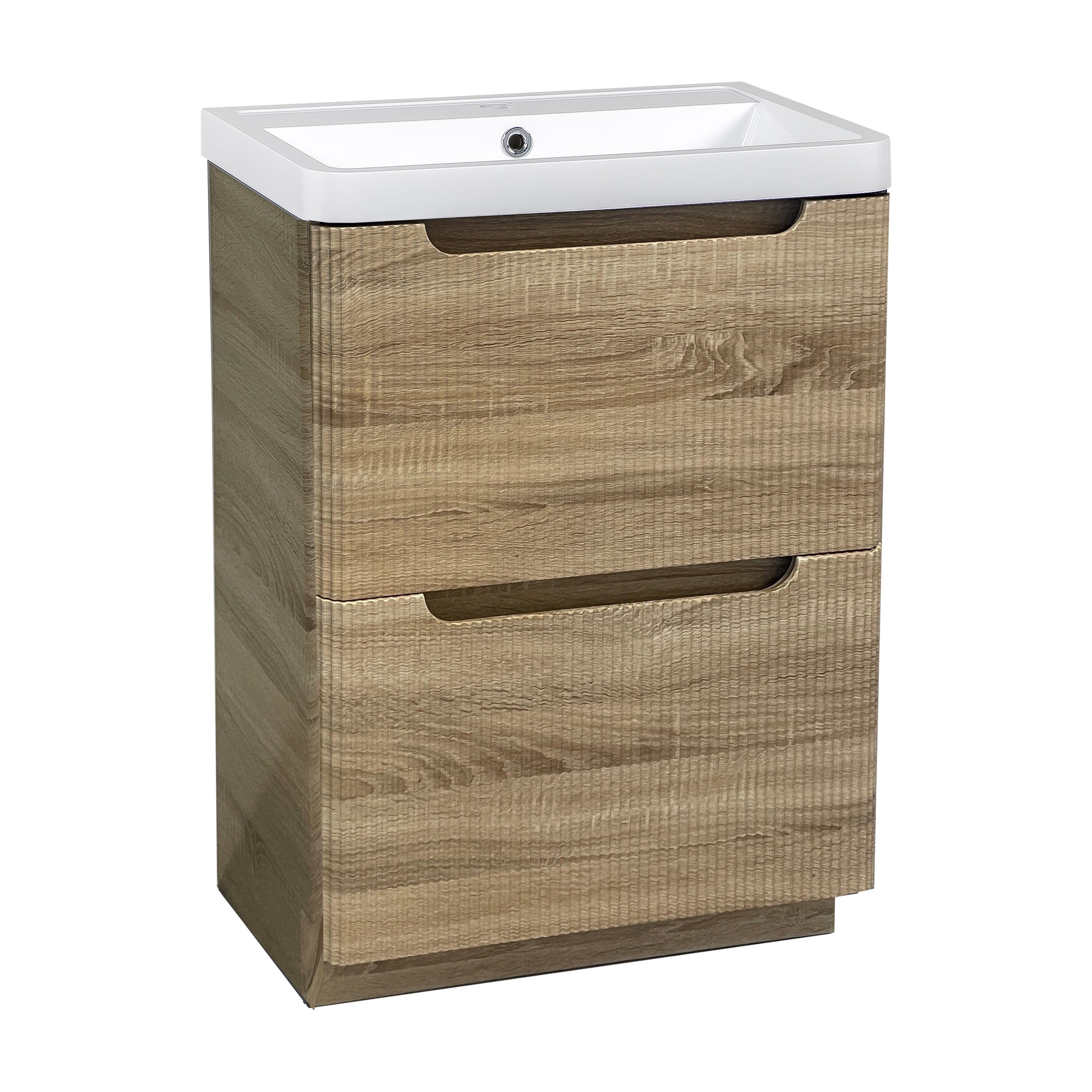 Monza 600mm Fluted Vanity Unit & Basin Country Oak - Floor Standing
