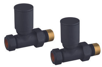 Modern Round Straight Towel Rail Valves - Black