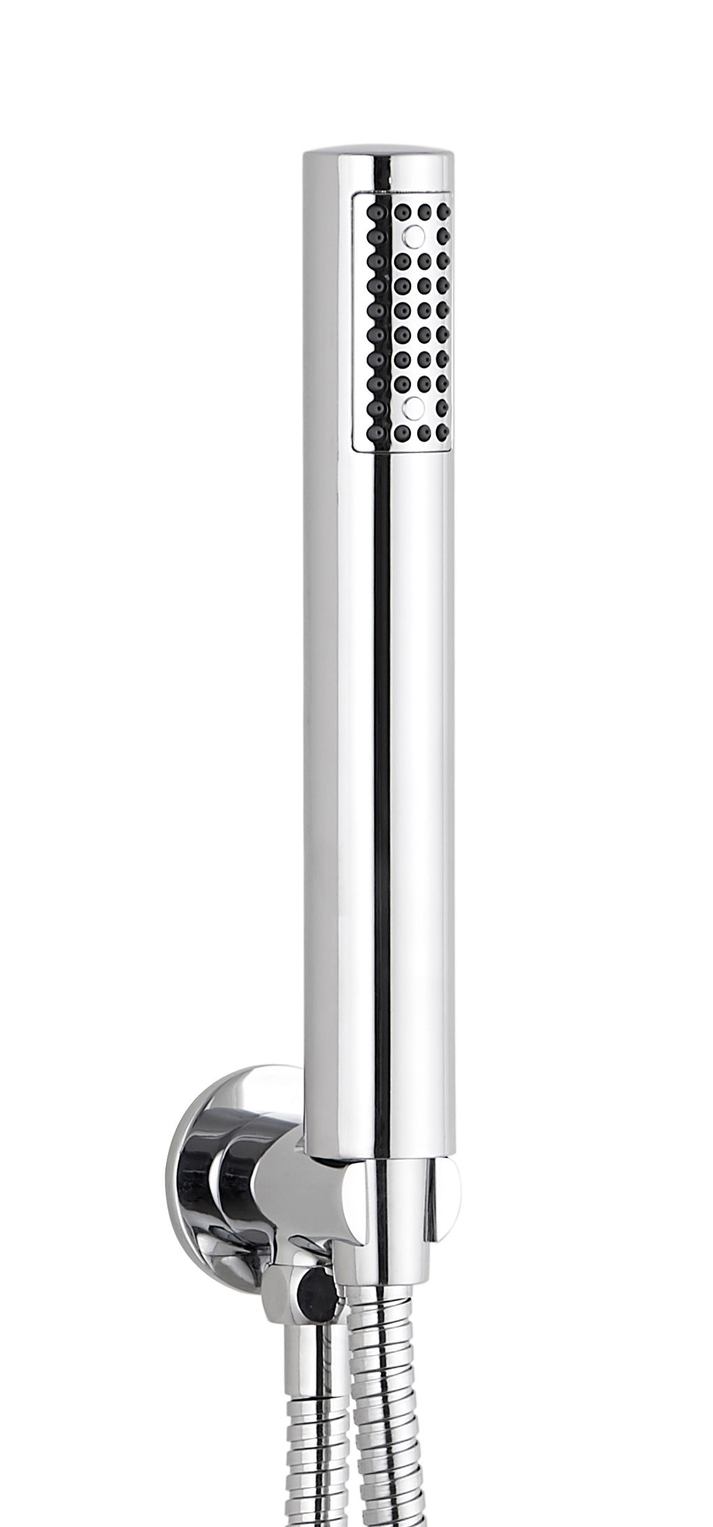 Round wall outlet elbow with bracket, hose & handset - Chrome