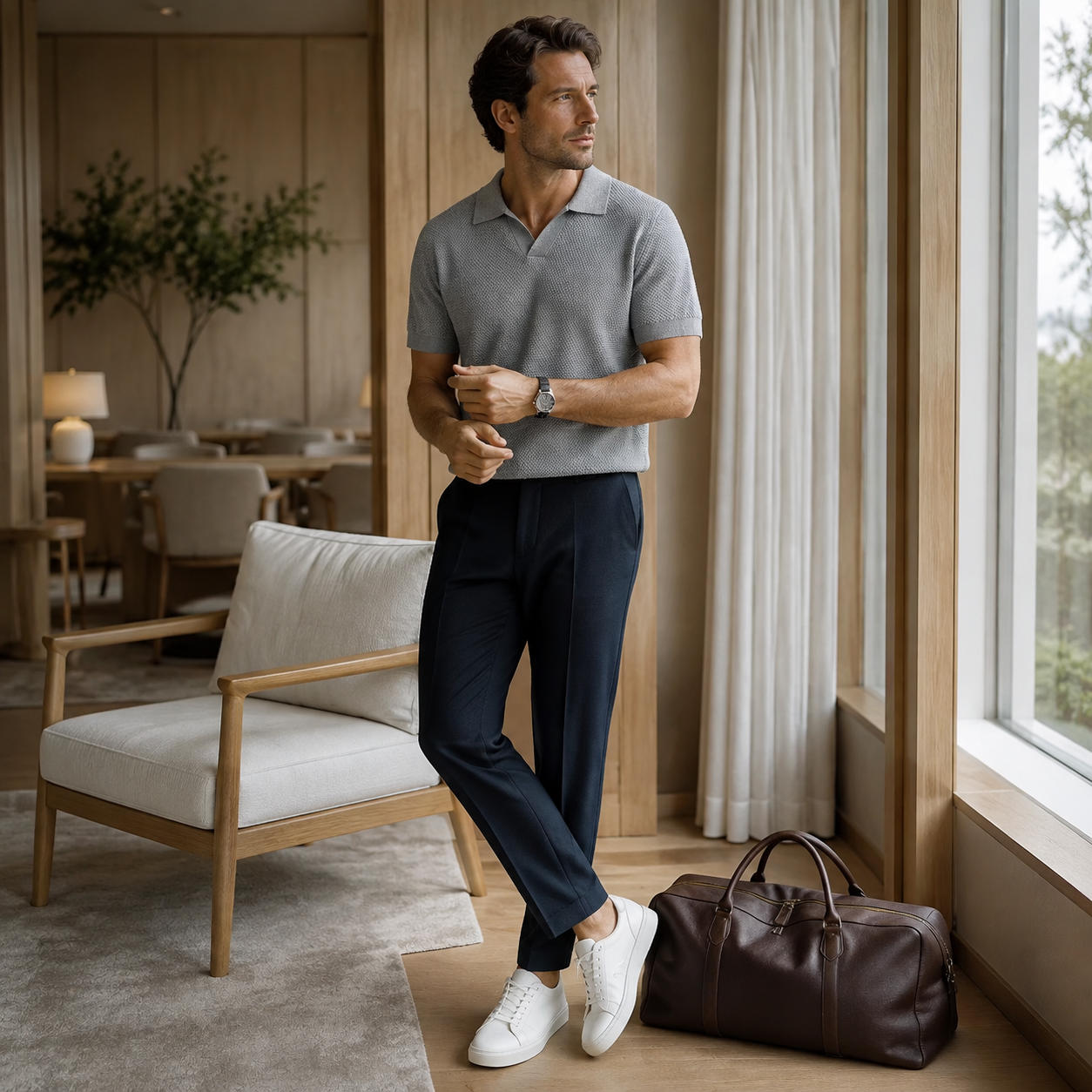 Polo Masculina Valerian Ravello em Algodão Texturizado — Gola Aberta