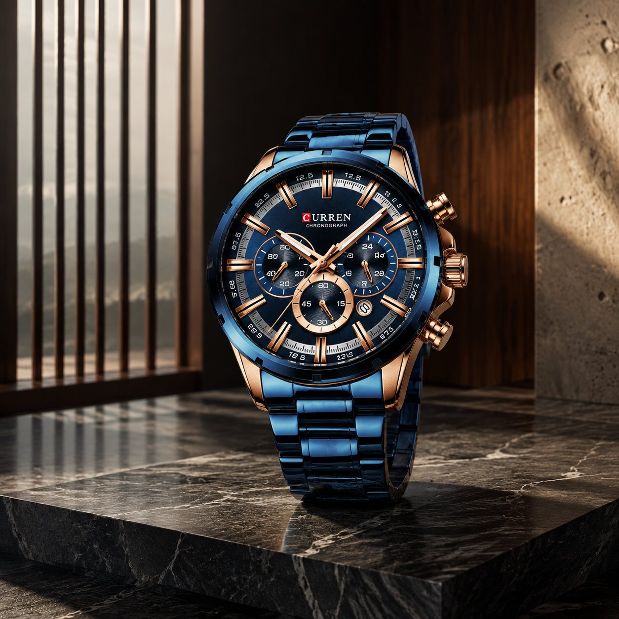 Relógio Masculino CURREN 8355 – Cronógrafo com Pulseira em Aço