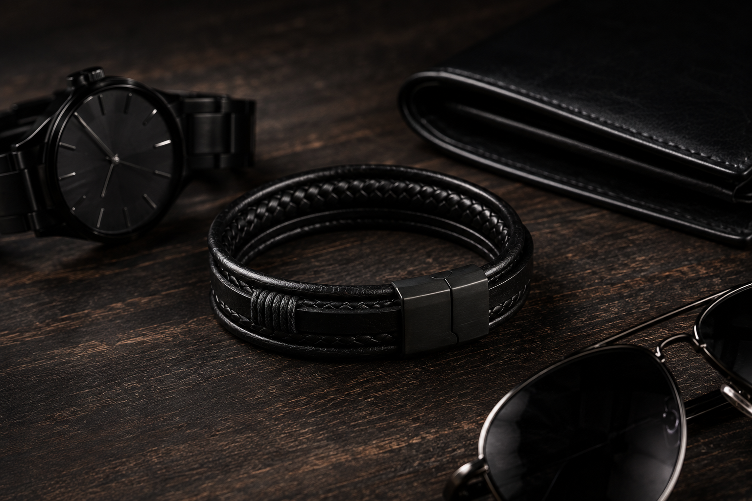Pulseira Legacy Black | Couro Trançado Premium