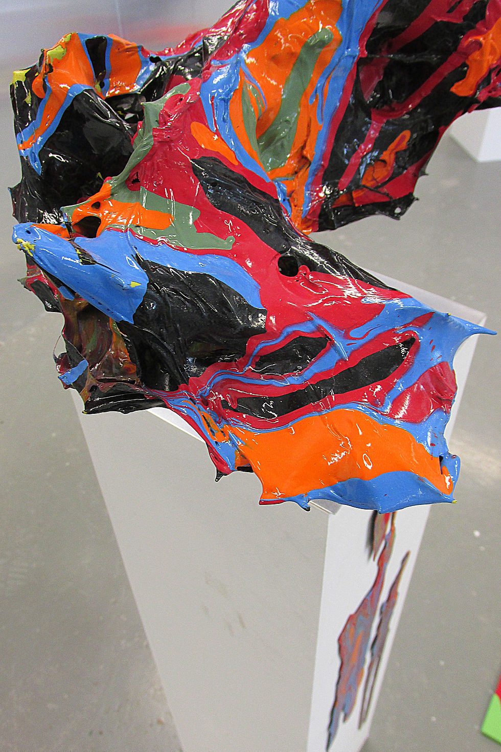 emulsion paint, clear enamel, aluminium, chicken wire, plastic
