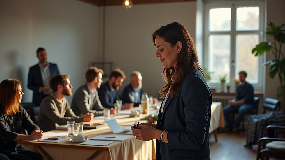 High angle view of event coordinator managing setup with vendor team
