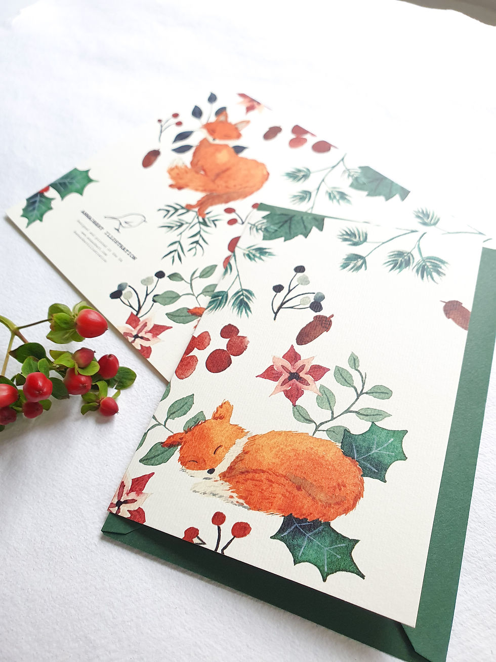 Thumbnail: Baby Fox card/autumn- winter/ Christmas Card 2023/A6 green envelope