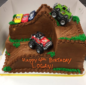 Monster trucks birthday cake