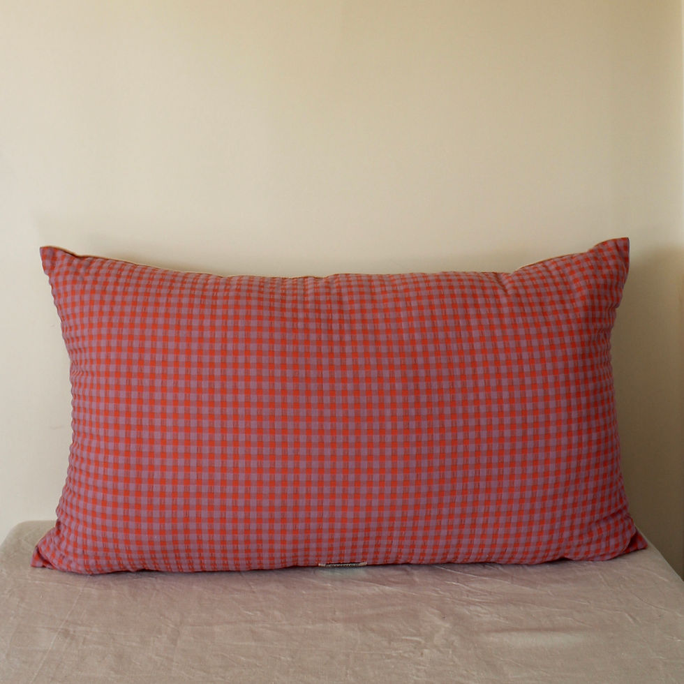 Thumbnail: Coussin rectangle XXL velours rose / vichy