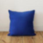 Miniature : Coussin carré lainage bleu / velours ocre