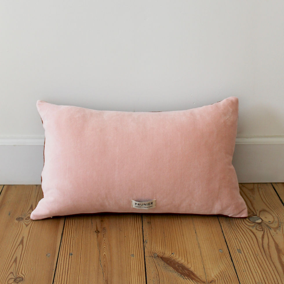 Thumbnail: Coussin rectangle lainage rouille / velours rose pâle