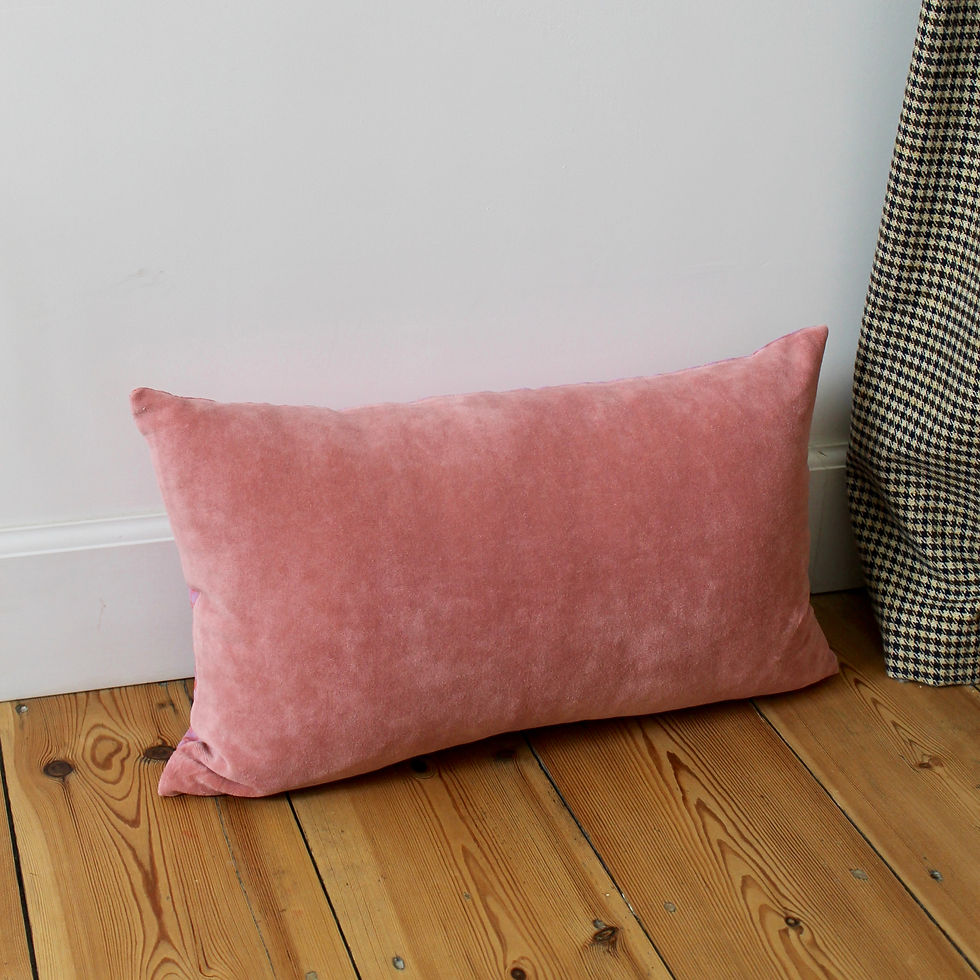 Miniature : Coussin rectangle velours rose / vichy