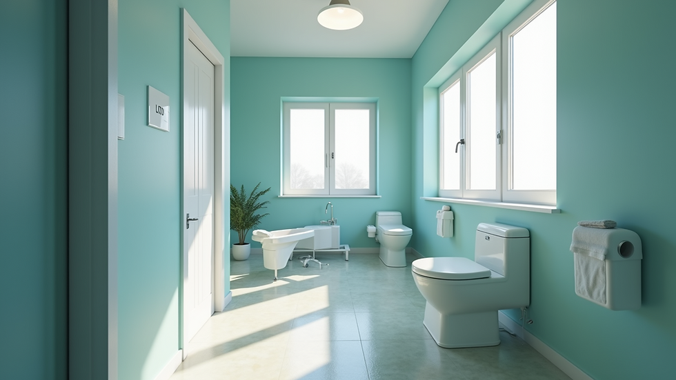 Eye-level view of a modern colon hydrotherapy clinic room
