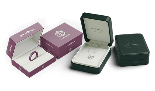 Custom luxury jewelry packaging boxes for rings and necklaces – GreenBrace and Luxurious branding.