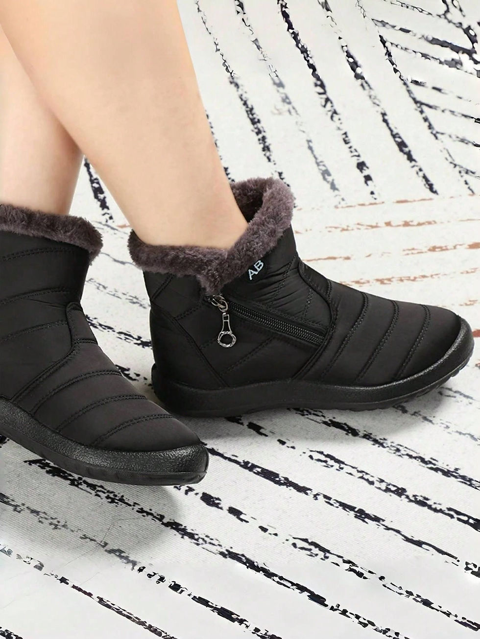 Thumbnail: Waterproof Fur-Lined Zip-Up Ankle Snow Boots