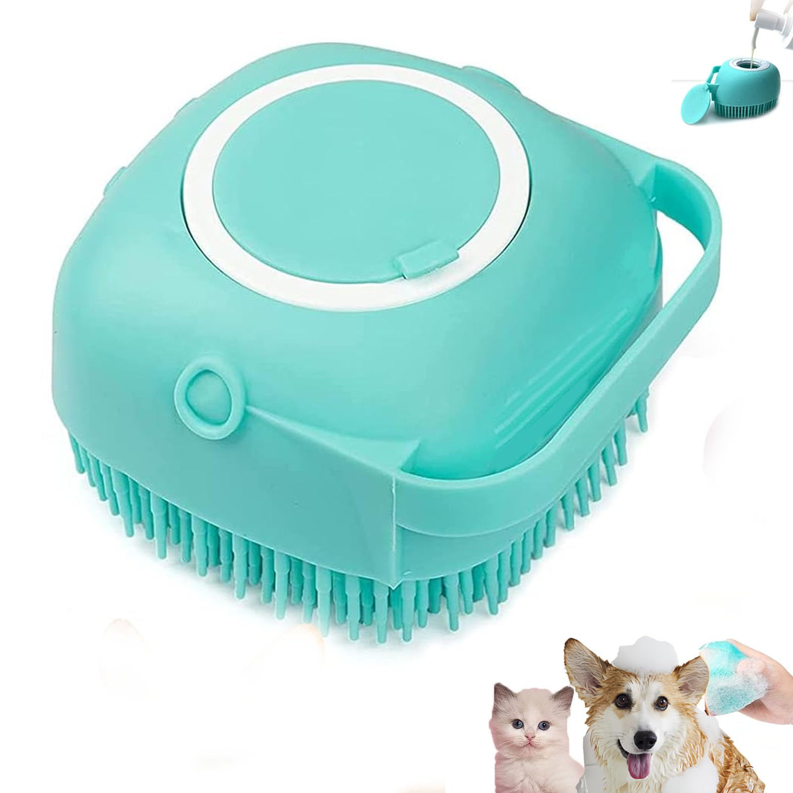 Hfpengzan Pet Bath Scrubber Brush Dog Grooming Massage Shampoo Bath Brush with S