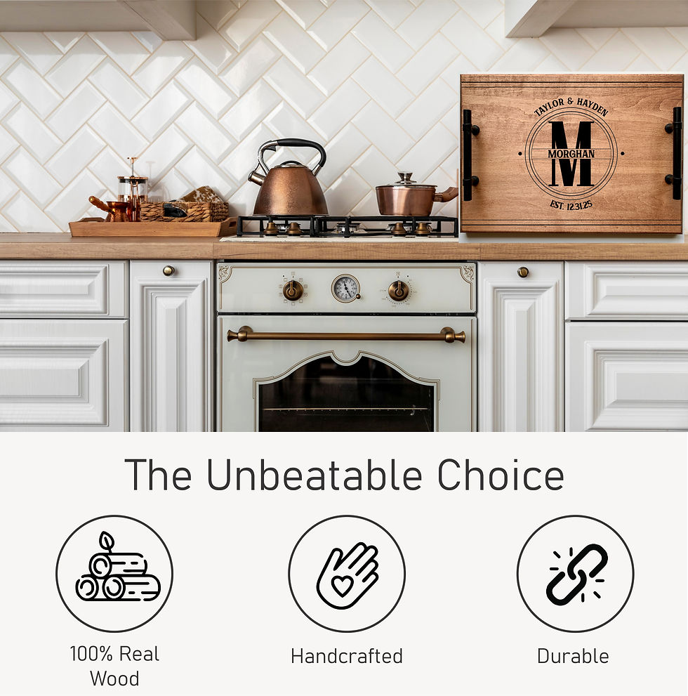 Thumbnail: Engraved monogram serving tray displayed on a kitchen countertop