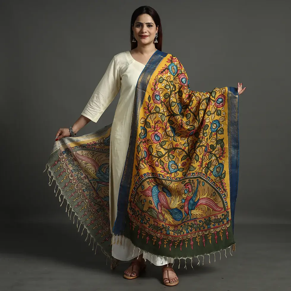Kalamkari Dupatta | Srikalhasti Pen Kalamkari