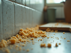 Kitchen corner with food debris attracting pests