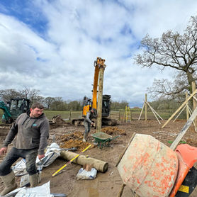 Construction site with cement mixer