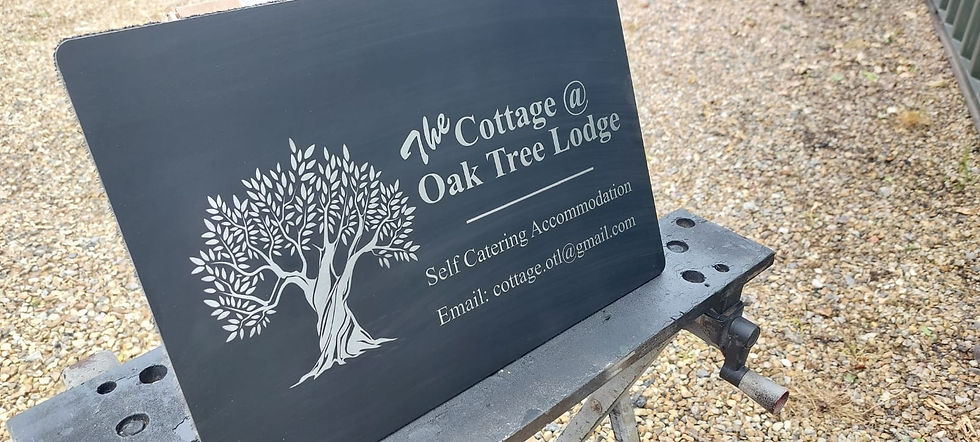 Newly made sign, ready to hang on property