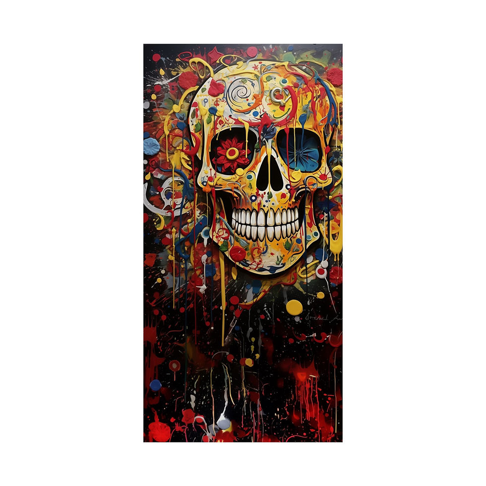 Thumbnail: Upstream Lion: Jackson Pollock inspired Sugar Skull -  Art Print
