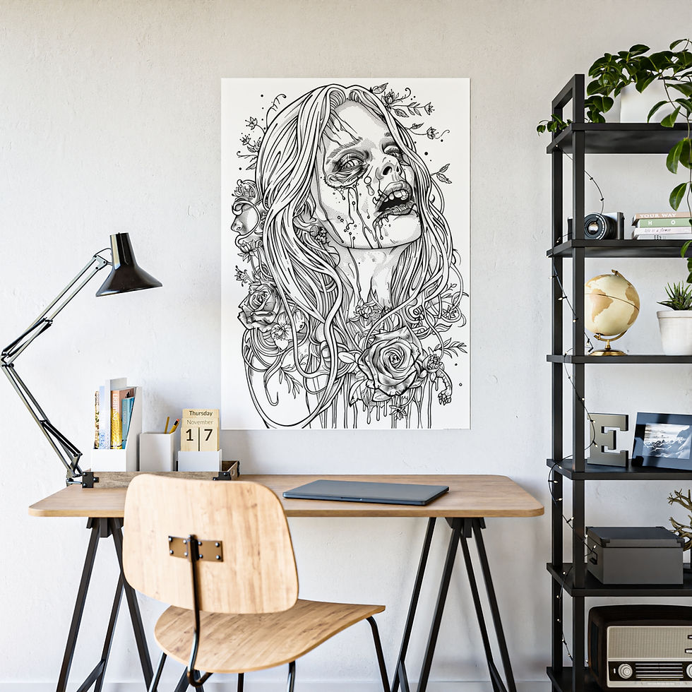 Thumbnail: Large Format Coloring Book Page:  Female Zombie