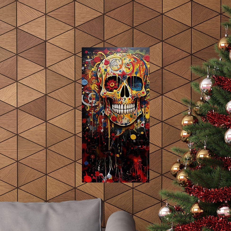 Thumbnail: Upstream Lion: Jackson Pollock inspired Sugar Skull -  Art Print