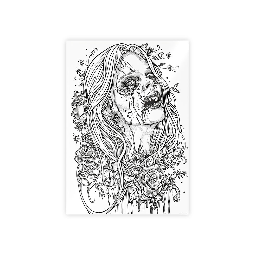 Thumbnail: Large Format Coloring Book Page:  Female Zombie