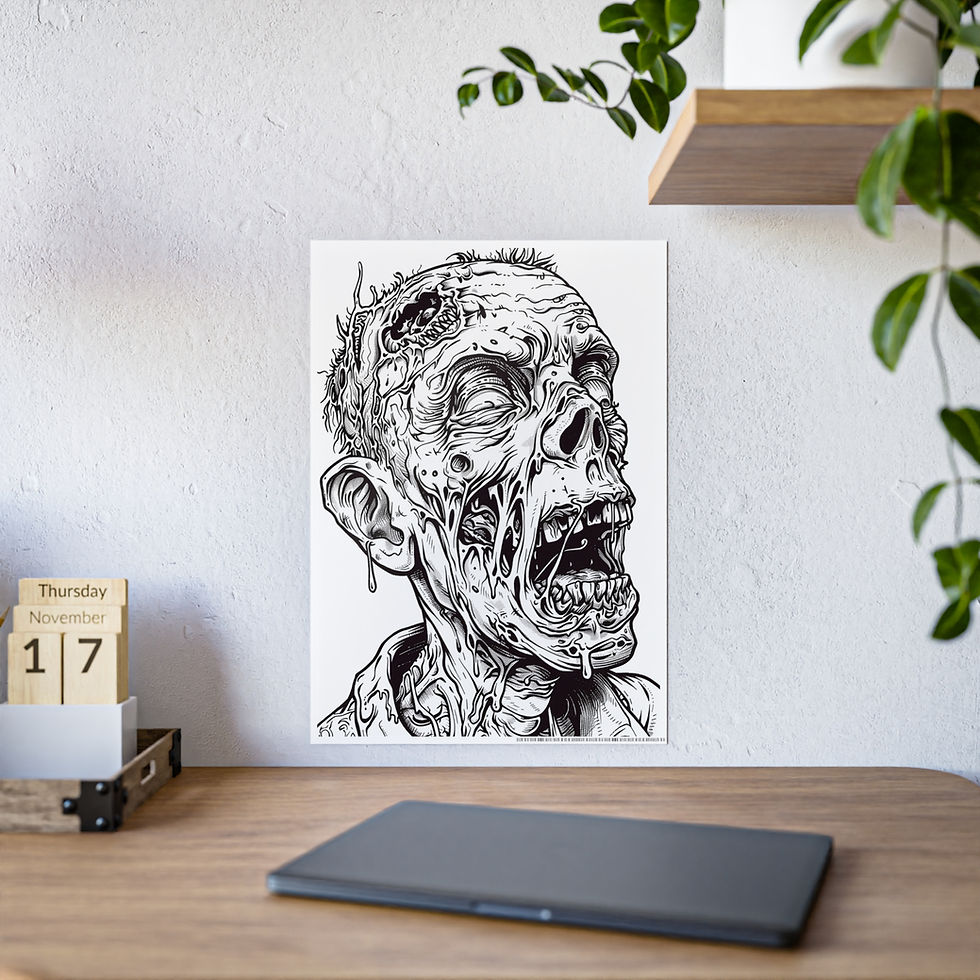 Thumbnail: Large Format Coloring Book Page: Melting Zombie Head