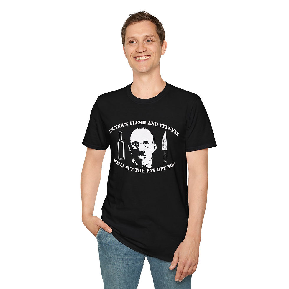 Thumbnail: Lecter's Flesh and Fitness T-Shirt - We'll cut the fat off you