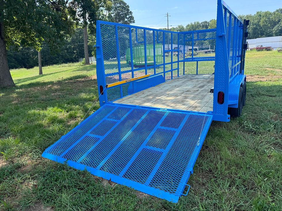 Thumbnail: Blue 16' Landscape trailer with wood deck