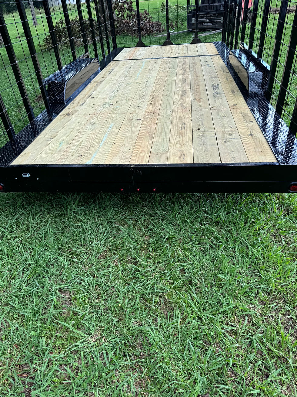 Thumbnail: 18' pine straw trailer view of wood deck doors open