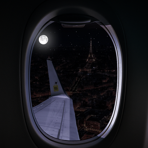 Photomontage hublot de nuit avec la Tour Eiffel
