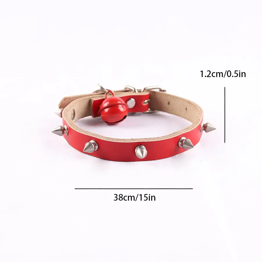 Thumbnail: Hip-Hop Style Studded Leather Cat Collar with Bell – Anti-Bite Rivet Necklace