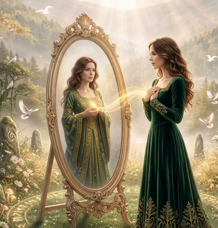 Frau sitzt entspannt in der Natur und reflektiert über Selbstakzeptanz und Selbstliebe.