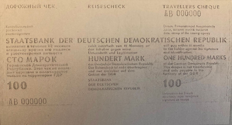 Erster Entwurf der DWD für neue Reiseschecks der Staatsbank der DDR vom November 1979. Quelle: Bundesarchiv.