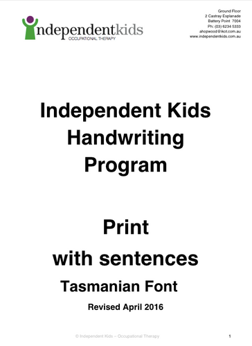 Independent Kids Handwriting Program Print with Sentences | independentkids