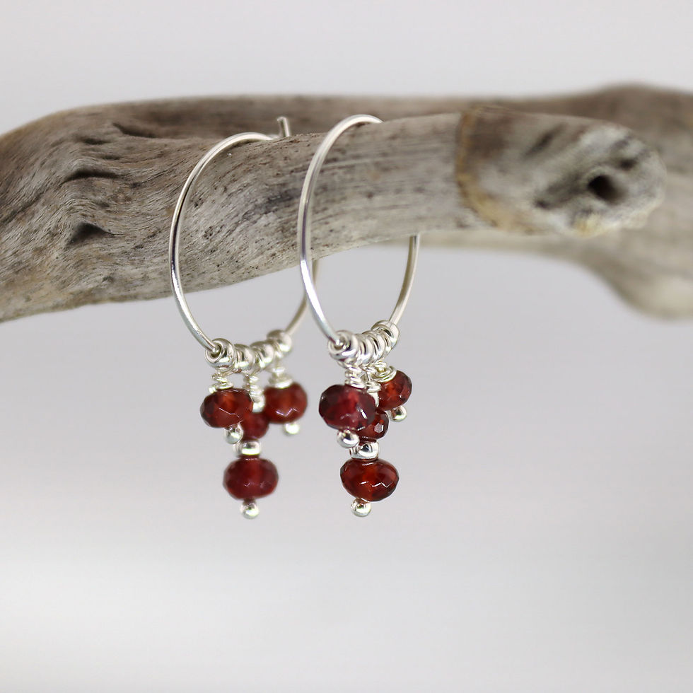 Thumbnail: Slim silver hoops w Garnes
