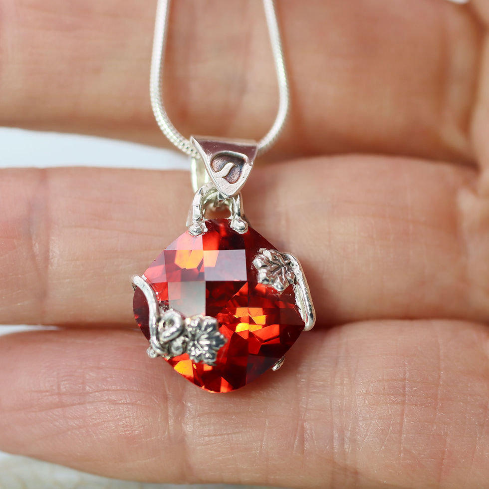 Thumbnail: Fire Red CZ entwined in Silver - Single Gem Necklace