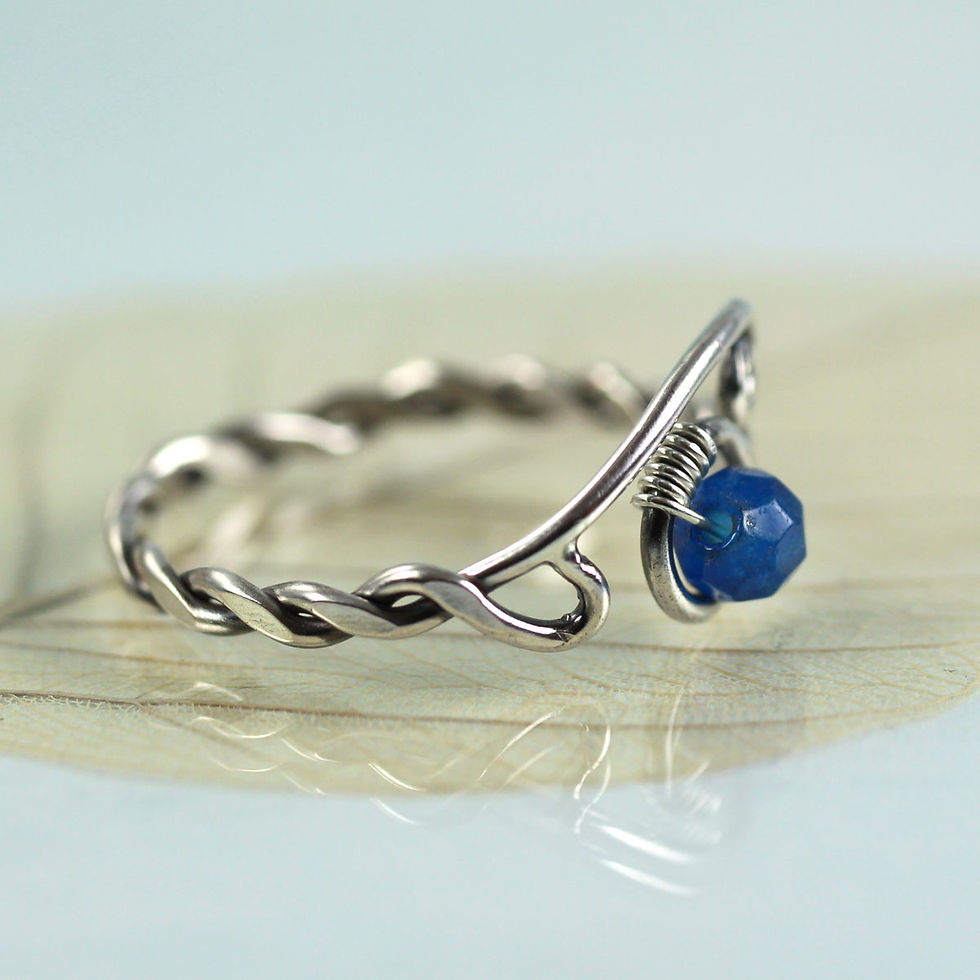 Thumbnail: Sterling Silver Twist Ring with Blue Jade Bead