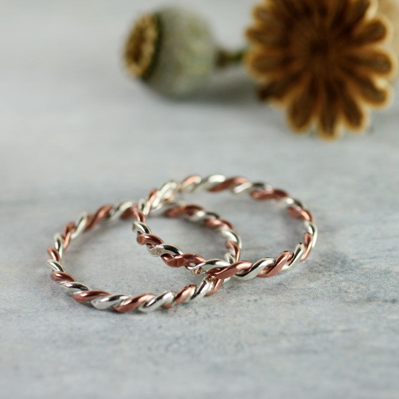 Thumbnail: Silver Copper Twist Ring  Mixed Metal  Rope Ring